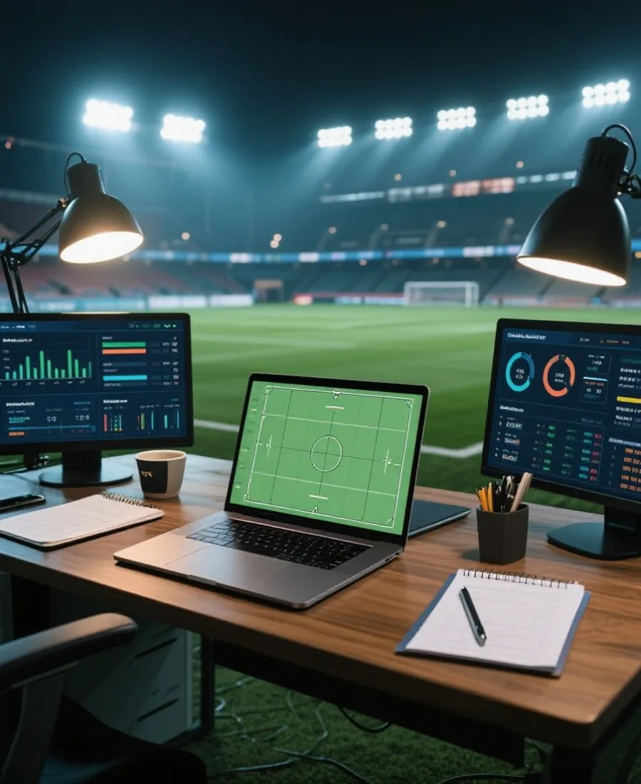 足球分析桌面與賽事數據示意圖